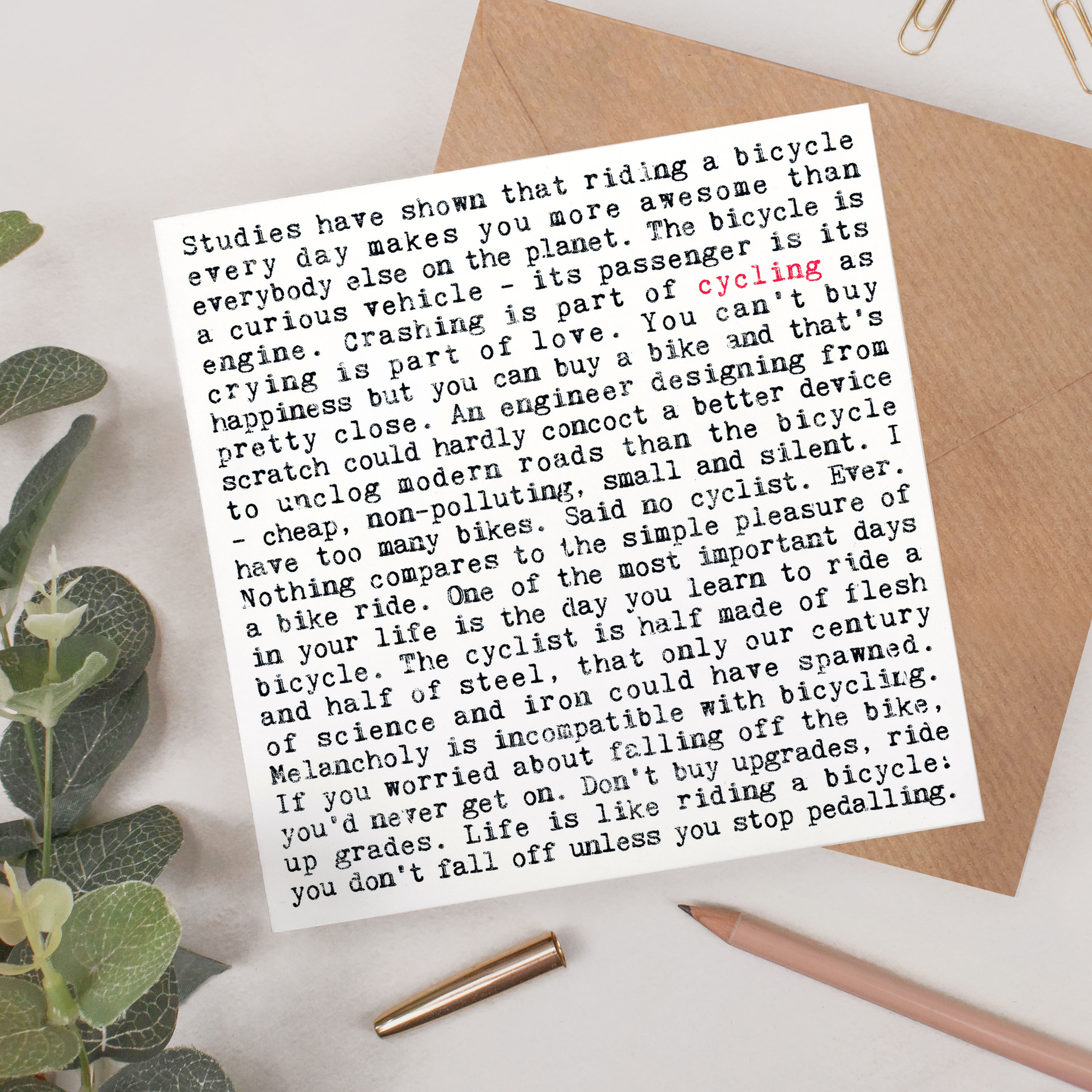 Cycling Quotes Card for Cyclists