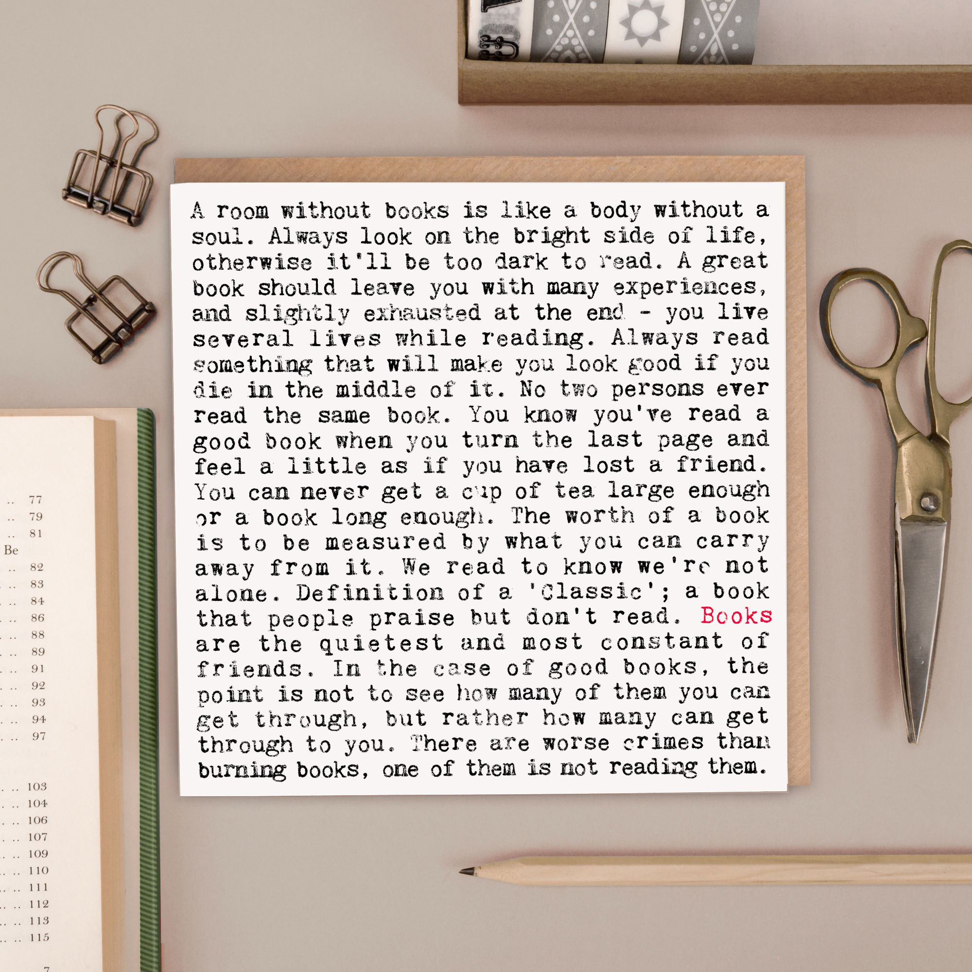 Book Lover Quotes Card for Bookworms