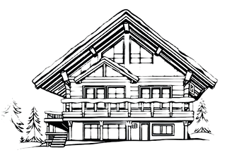 outline of a ski chalet black and white