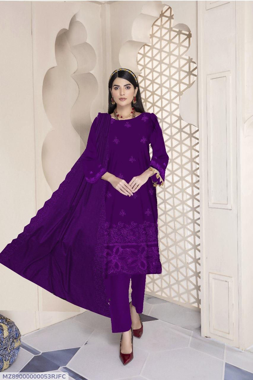 Thumbnail: Turquoise Chikankari Dhanak 3-Piece Suit Set 