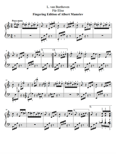 Fur Elise エリーゼの為に L.V. Beethoven L. v. Beethoven. Für Elise | Fingering-piano.com