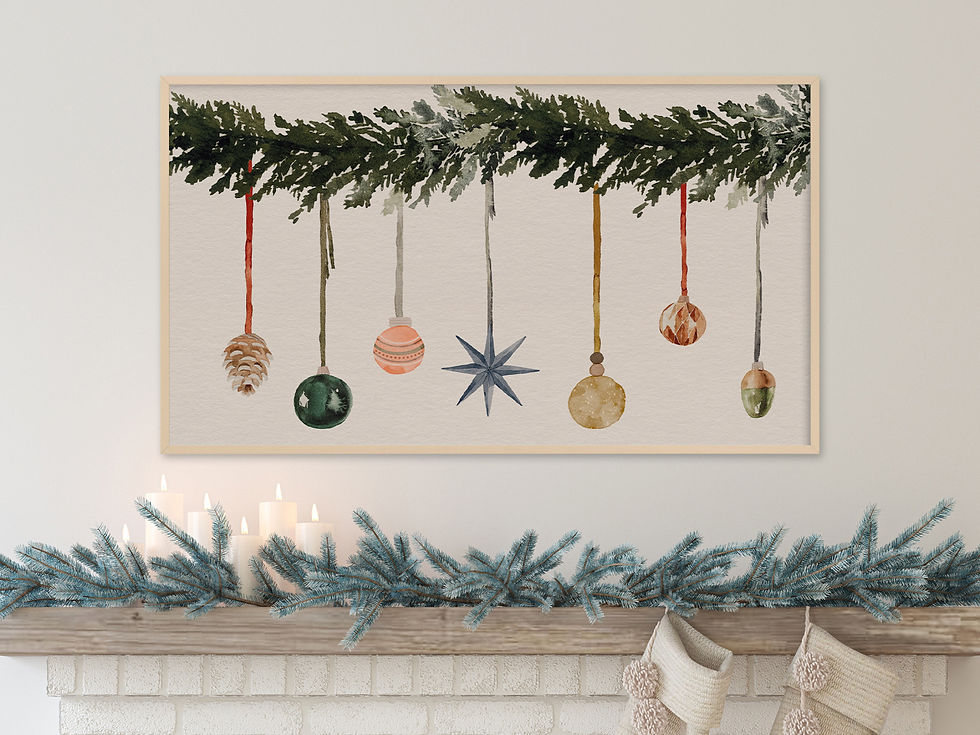 frame TV art Christmas garlands watercolor painting