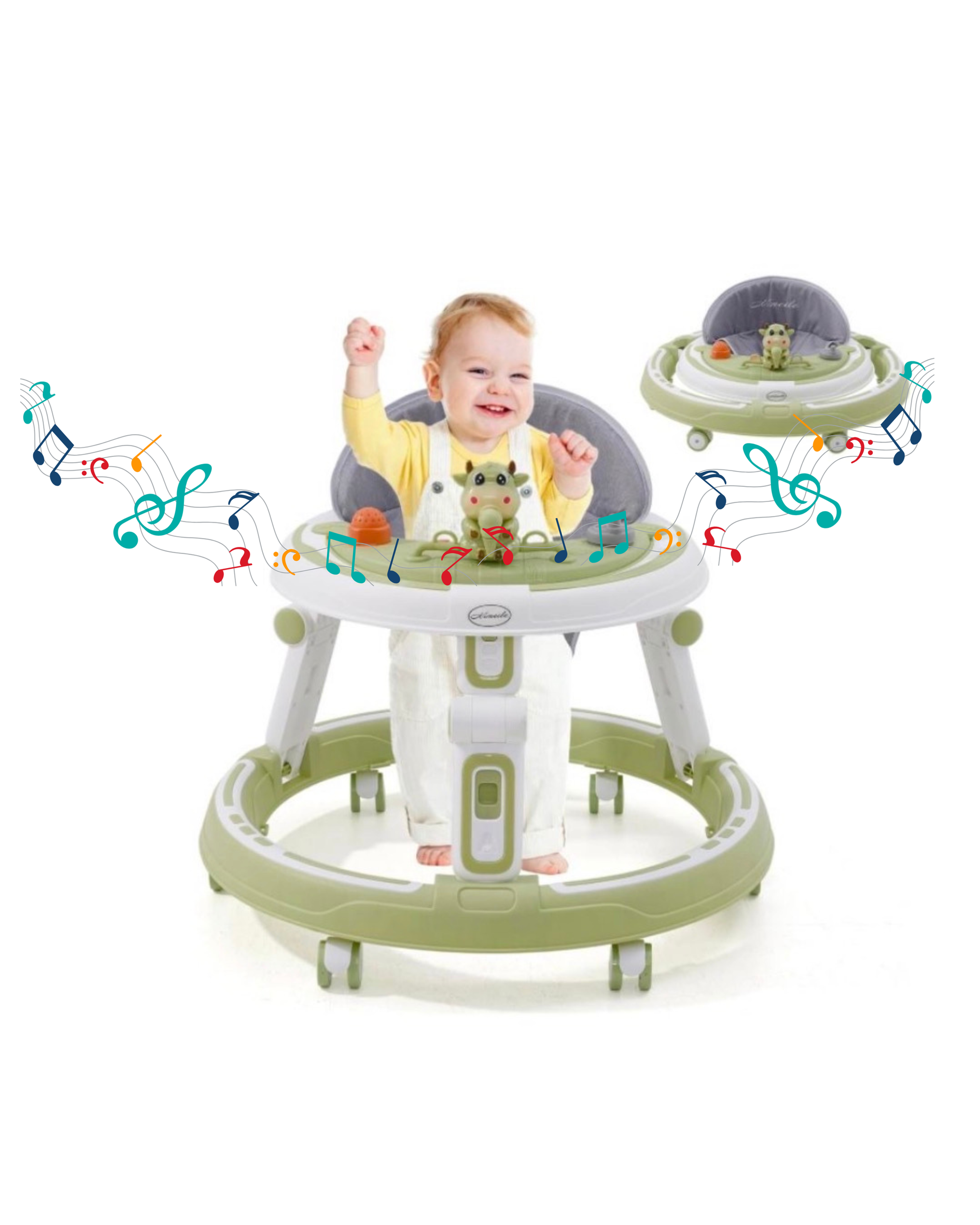 4-in-1 Baby Walker-Ride,Push,Dining Chair,Adjustable Height Activity Baby Walker