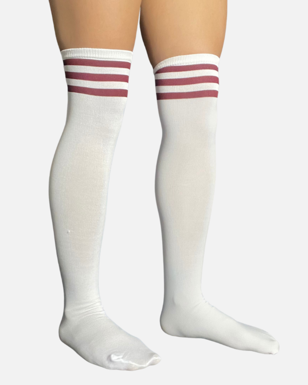 Medias Largas Bucaneras Blancas Rayas Vino
