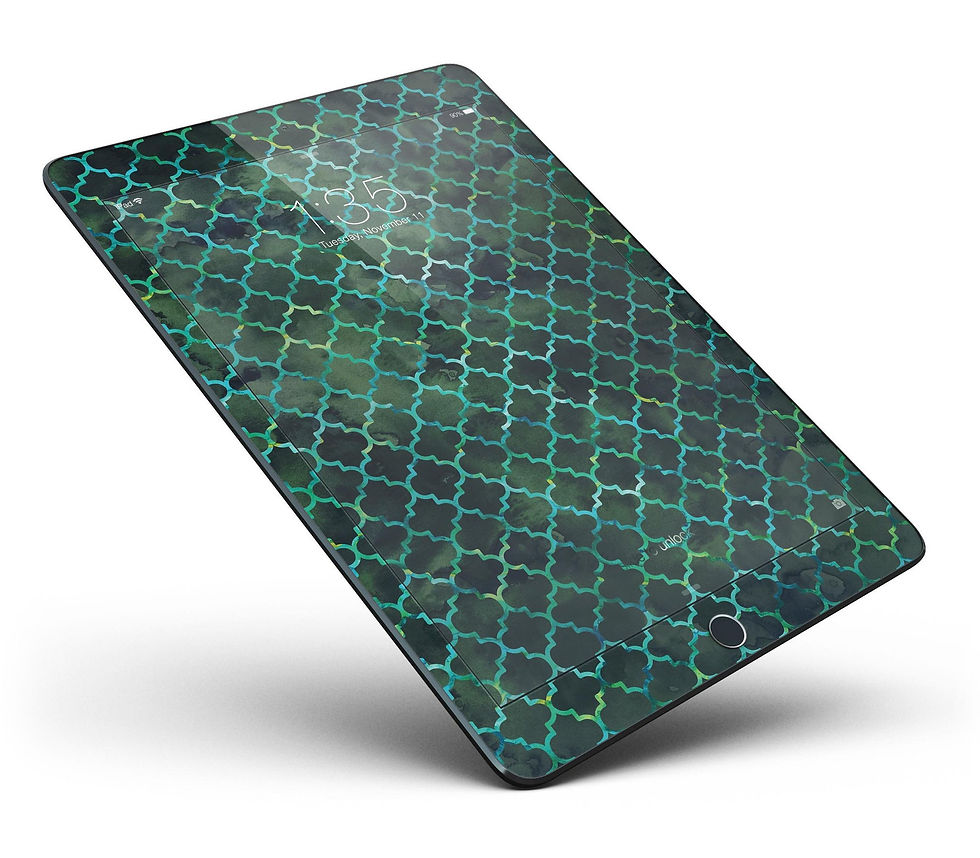 Thumbnail: Dark Green Watercolor Quatrefoil Full Body Skin for the iPad Pro