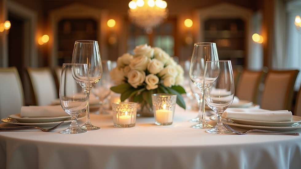 Eye-level view of a beautifully decorated wedding reception table