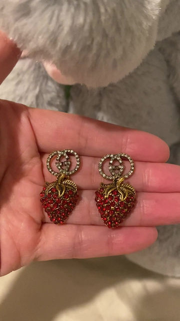 Thumbnail: Lady red/ silver strawberry drop earring 
