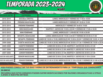 Calendario "Provisional" de entrenos.