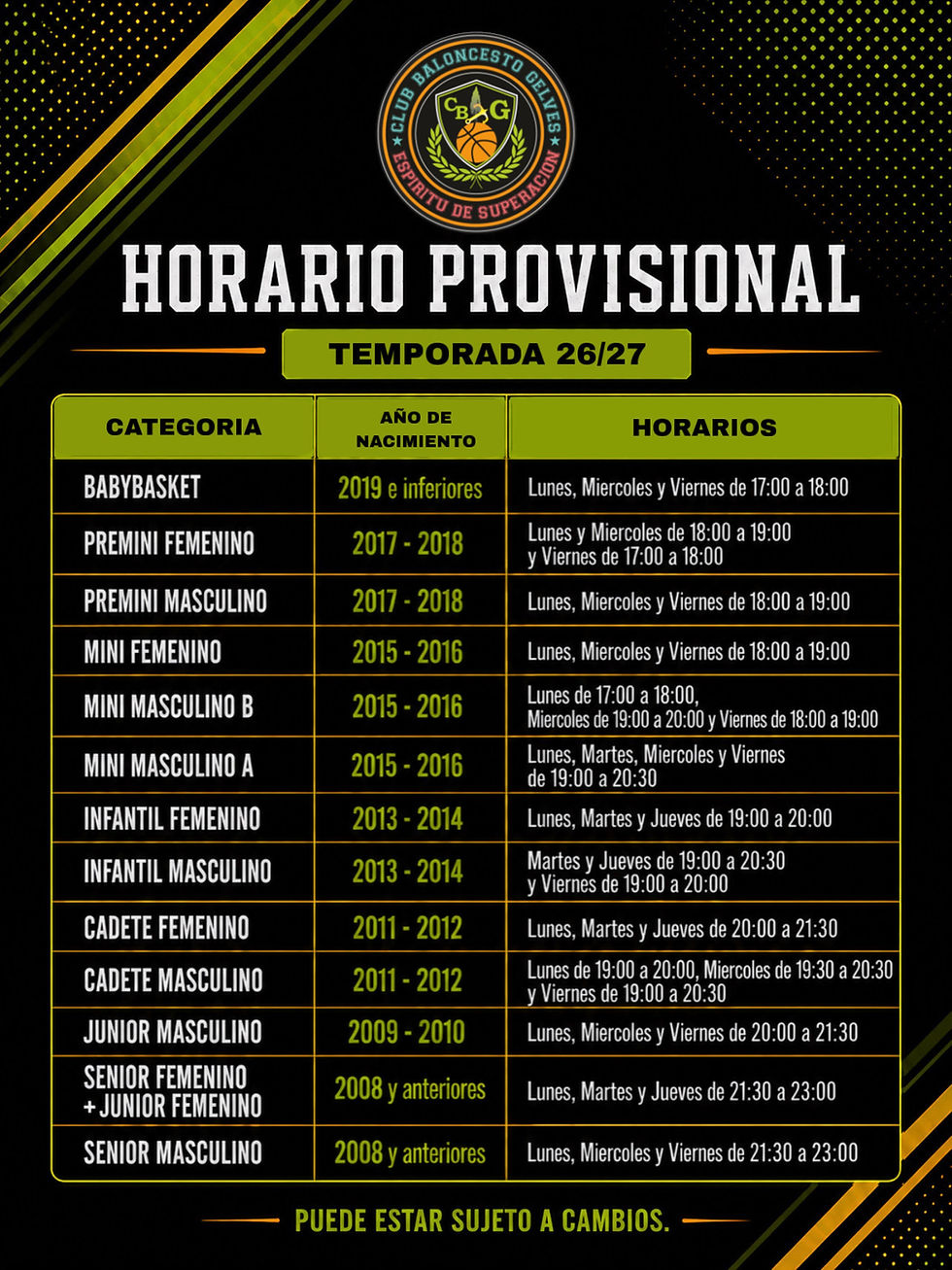 CALENDARIO PROVISIONAL DE ENTRENAMIENTOS - TEMPORADA 2026/2027