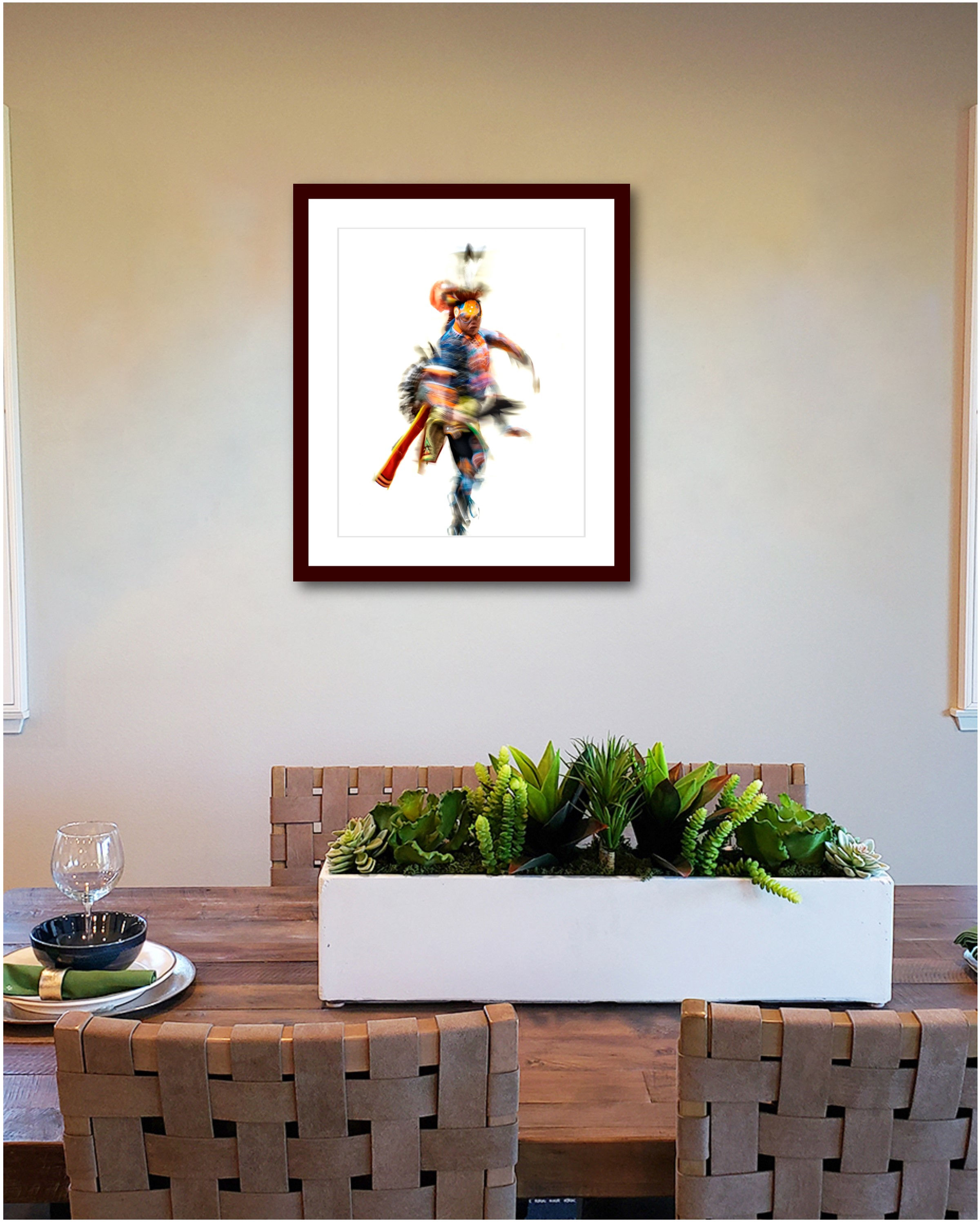 Chicken - Facing - Orange and Blue No. 1 print matted and framed from