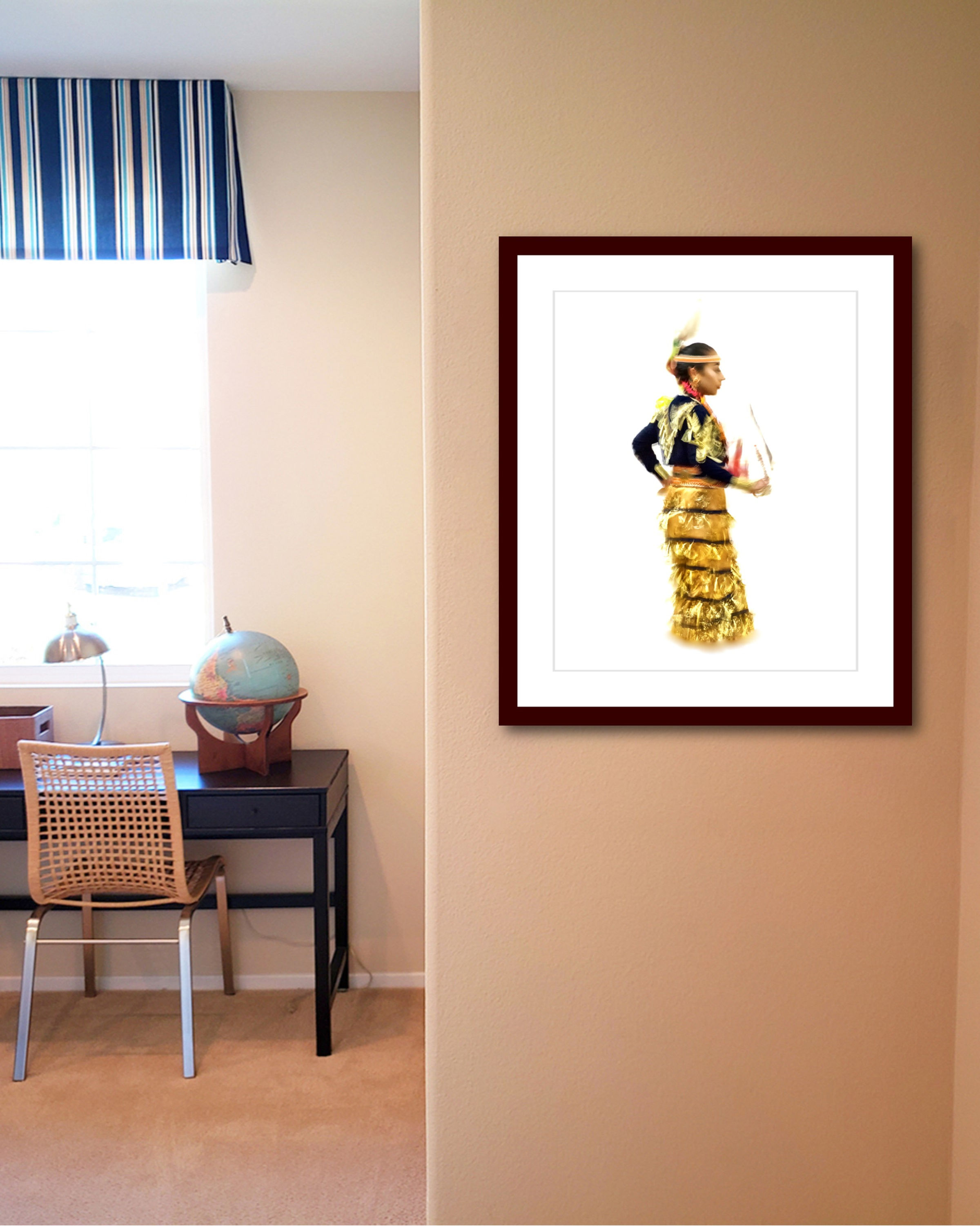 Jingle Dress - Side - Black and Gold No. 1 print matted and framed from