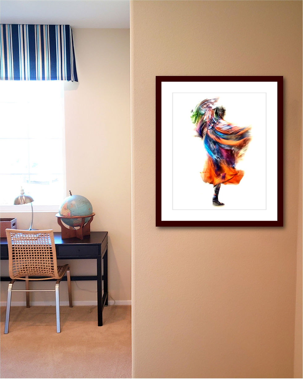 Fancy Shawl - Back - Orange and Blue No. 1 print matted and framed from