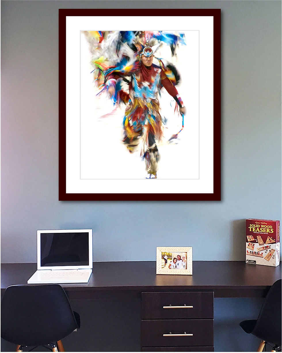 Thumbnail: Men's Fancy Feather - Facing - Red and Blue No. 1 print matted and framed from
