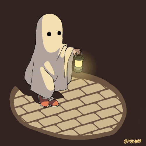 Gif of child dressed as ghost for halloween