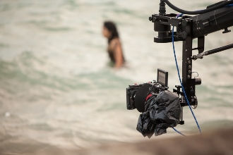Red camera on jib