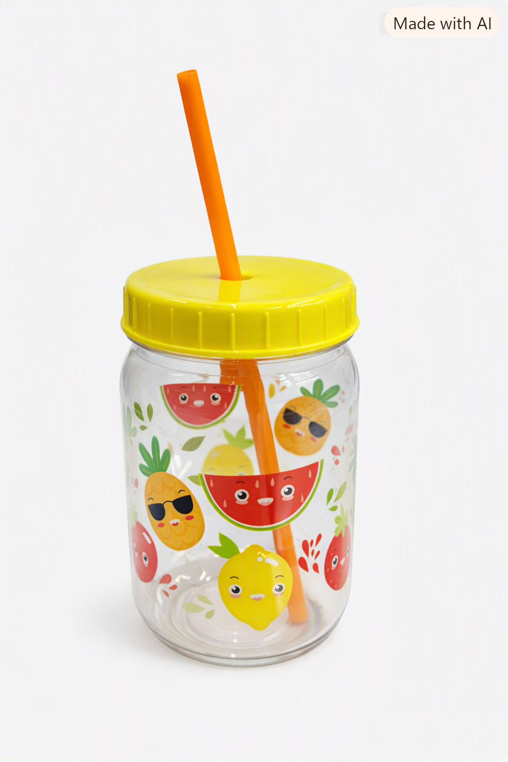 Vaso Frutal con Tapa y Pitillo – Diseño Tropical