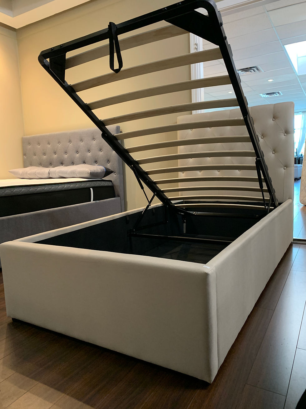 Thumbnail: Lucia-Beige hydraulic lift up storage bed-Fabric