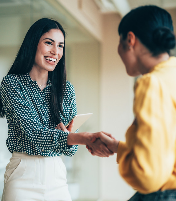 Professional woman shaking hands with her client.