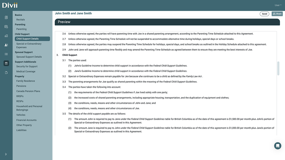 Example of clause in Separation Agreement referencing Parenting Time Planner.