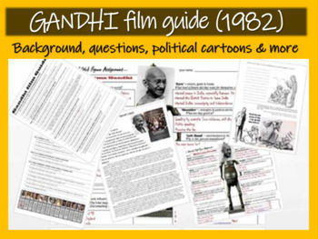 Gandhi (1982) film guide questions background political cartoons & stick figure
