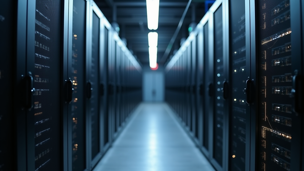 eye-level view of server racks in a data center