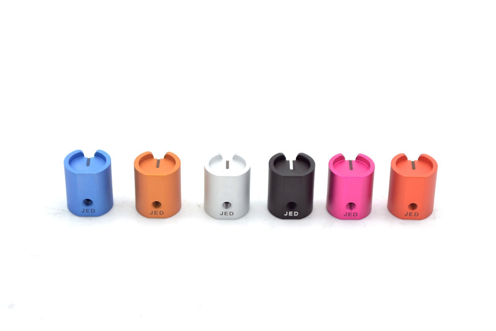 Thumbnail: six coloured aluminum knobs arranged in a row