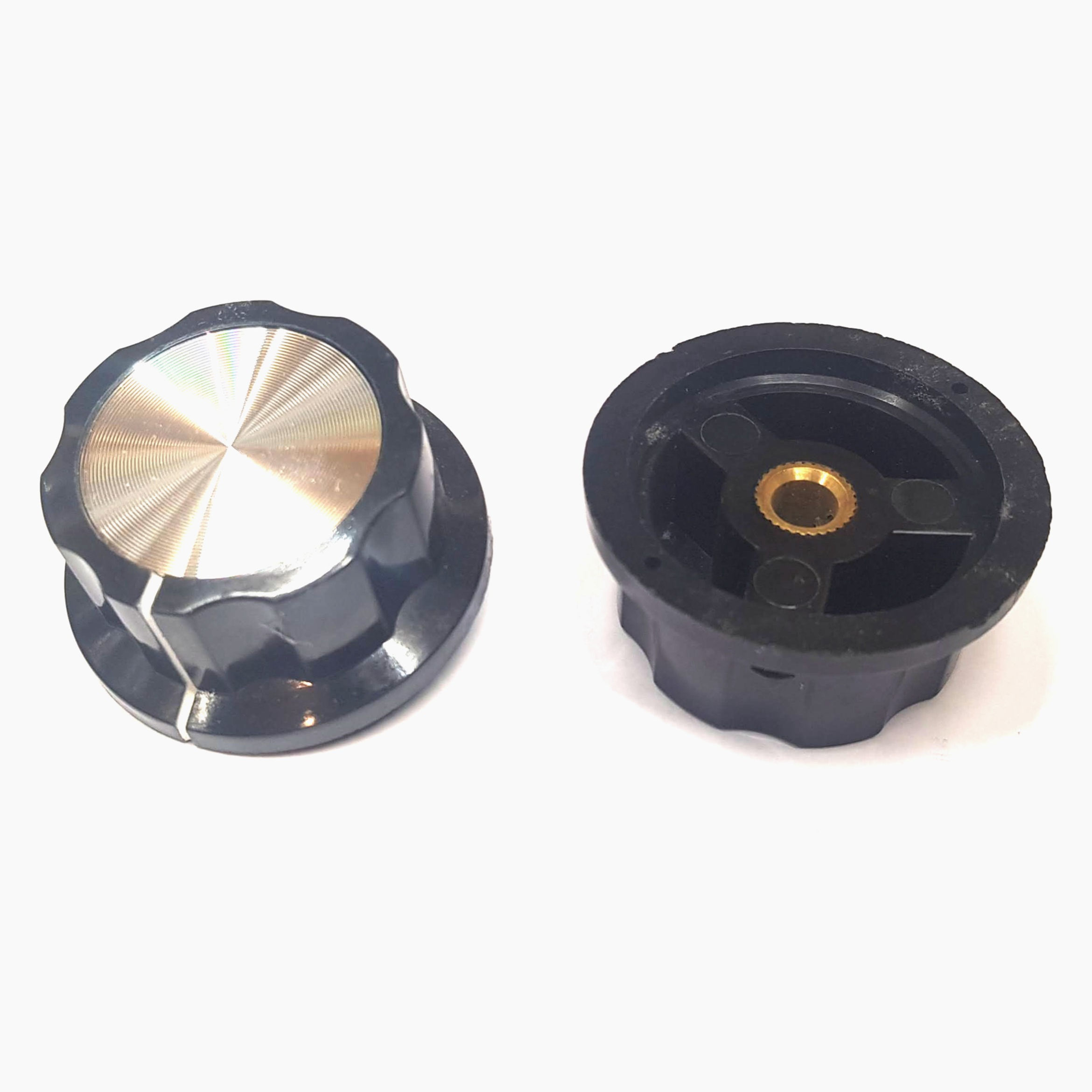 two knobs, one displayed from the front and the other from the rear