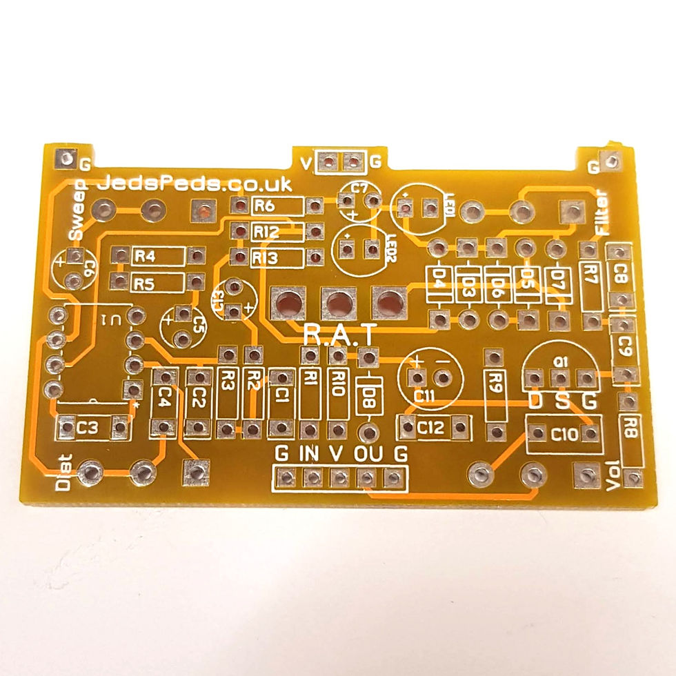 front view of empty guitar pedal circuit board