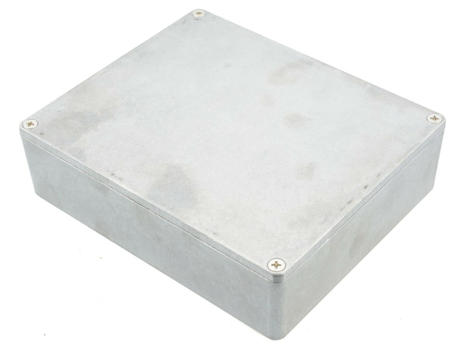 plain brushed aluminum enclosure with screws at each corner