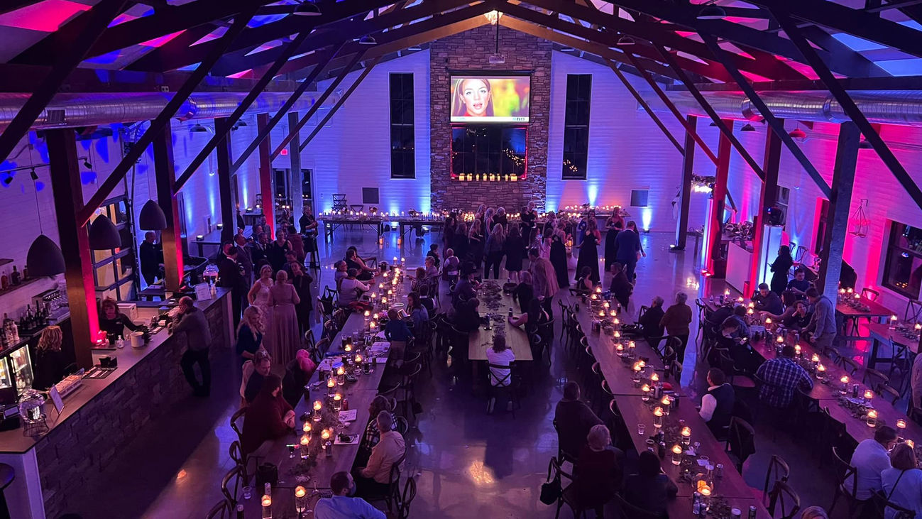 Wedding Video DJ mixing music videos on large projection screens