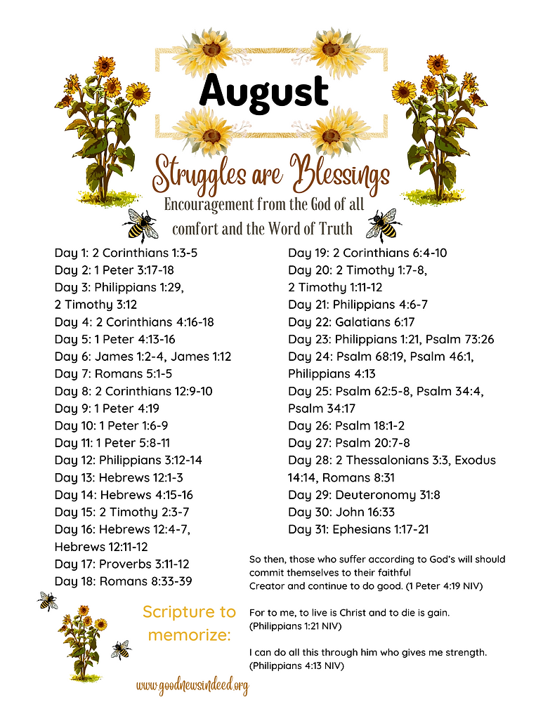 Struggles Are Blessings Scripture Writing/Reading Plan August 2023