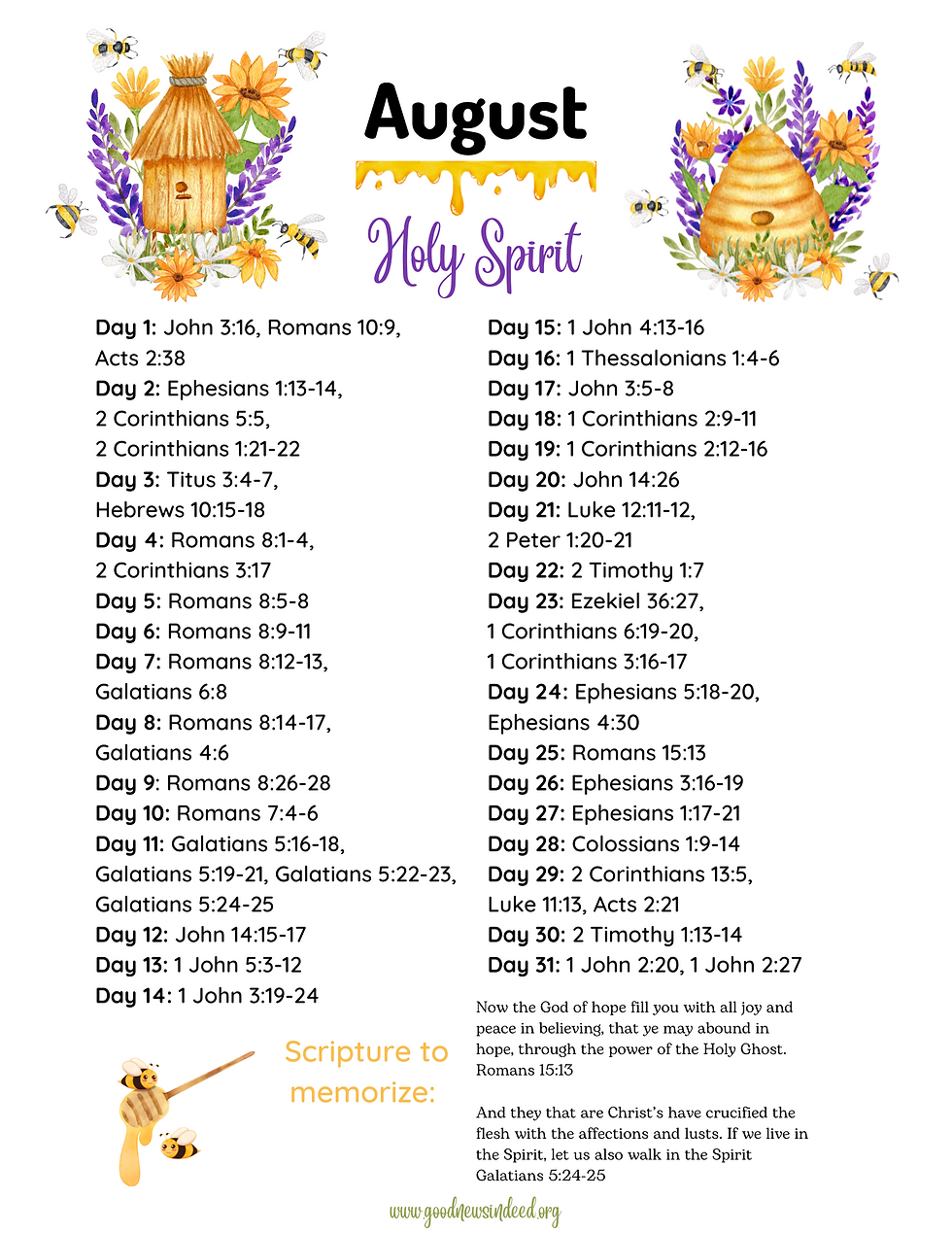Holy Spirit Scripture Writing/Reading Plan August 2025