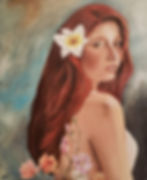 Red-haired woman with flower in hair, from past work portfolio.