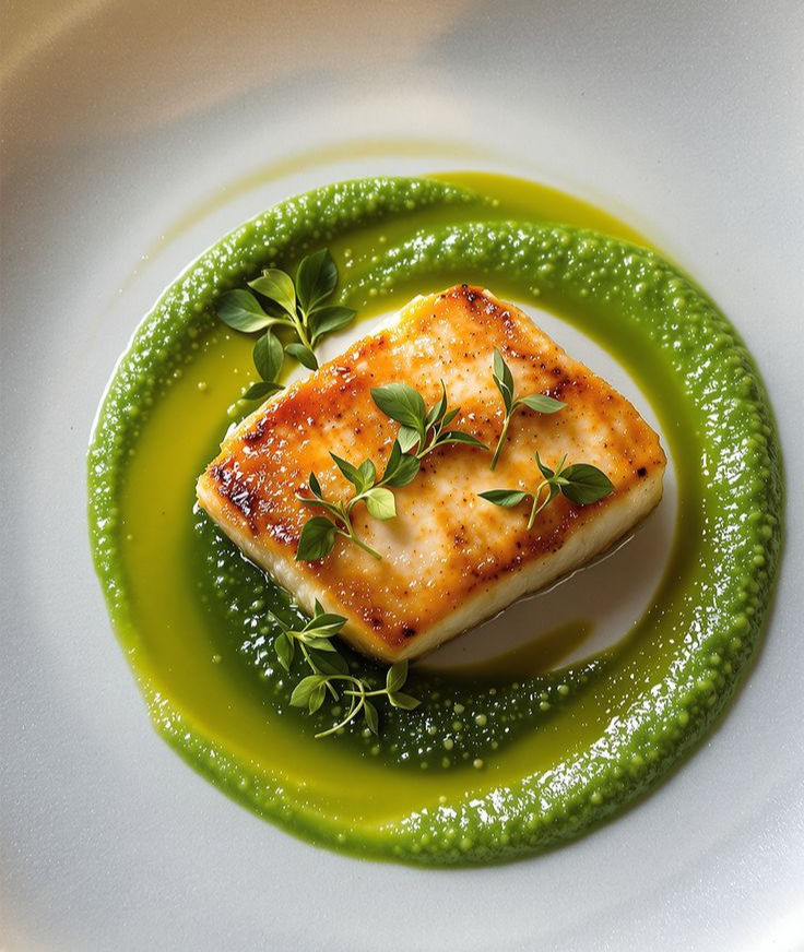 Pan-Seared Halibut with Spinach Purée