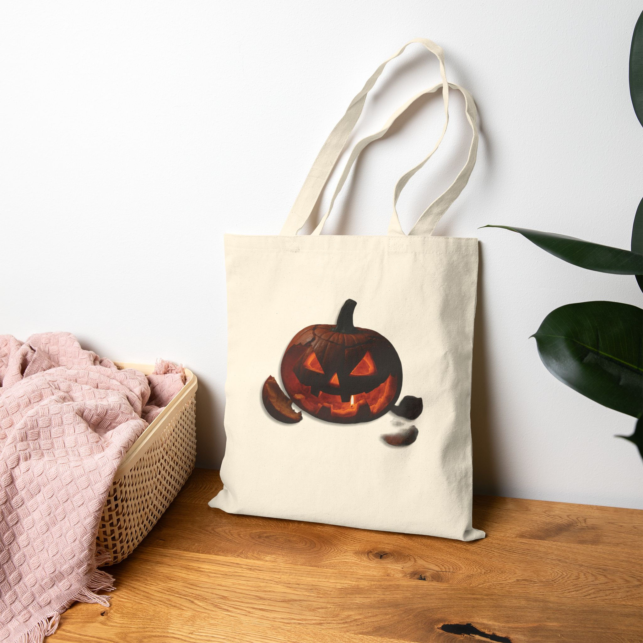 Halloween Pumpkin Canvas Tote, Eco-Friendly, Reusable Halloween Accessory