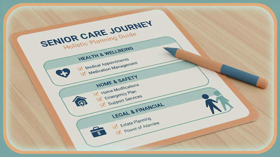 Close-up view of a checklist and pen on a table for senior care planning