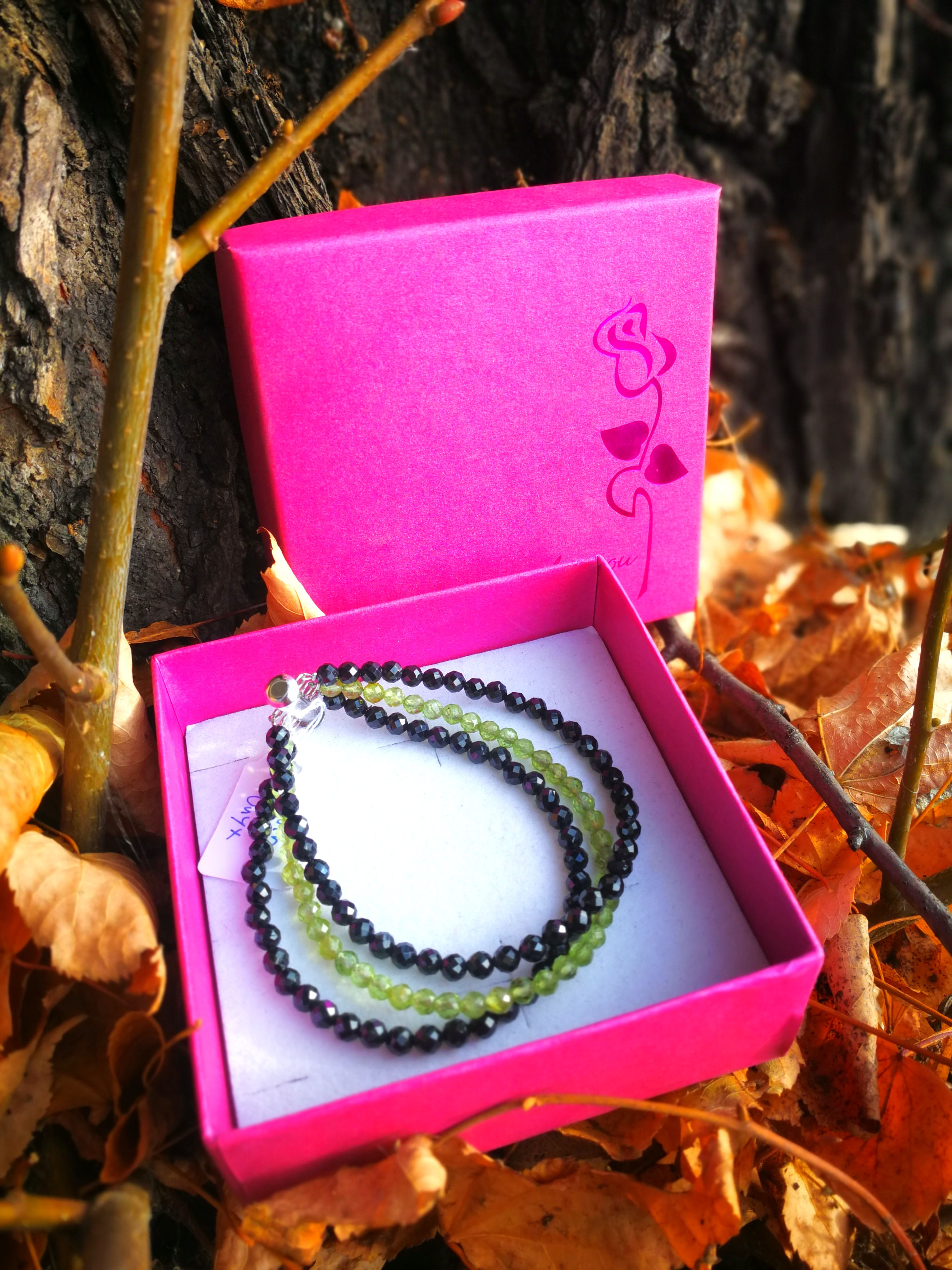 Olivín & černý Spinel - trojitý náramek