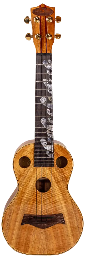 Thumbnail: Waimea Valley Curly Hawaiian Koa Waves Concert  Handcrafted Ukulele
