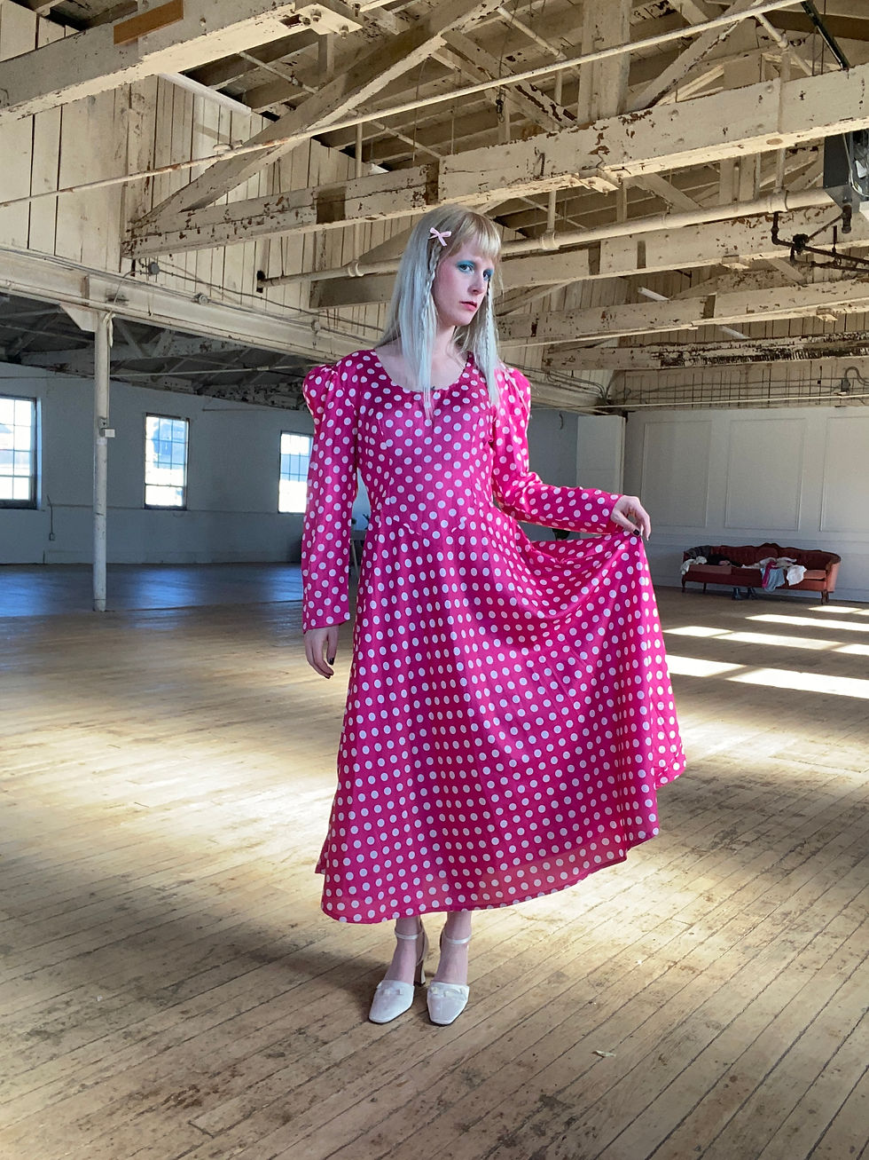 Thumbnail: 1980s Handmade Polka Dot Satin Dress