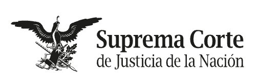 Logotipo de la Suprema Corte de Justicia de la Nación en blanco y negro. Águila con ramas y listón, transmite solemnidad institucional.