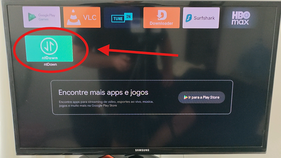 App NTDOWN na tela inicial da TVBOX INTELBRAS