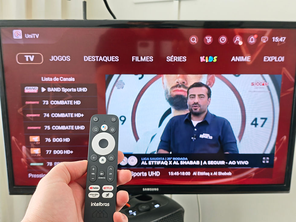 Controle da TVBOX INTELBRAS - ao fundo o app UniTV