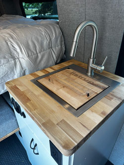 Van Conversion Interior sink with custom sink cover