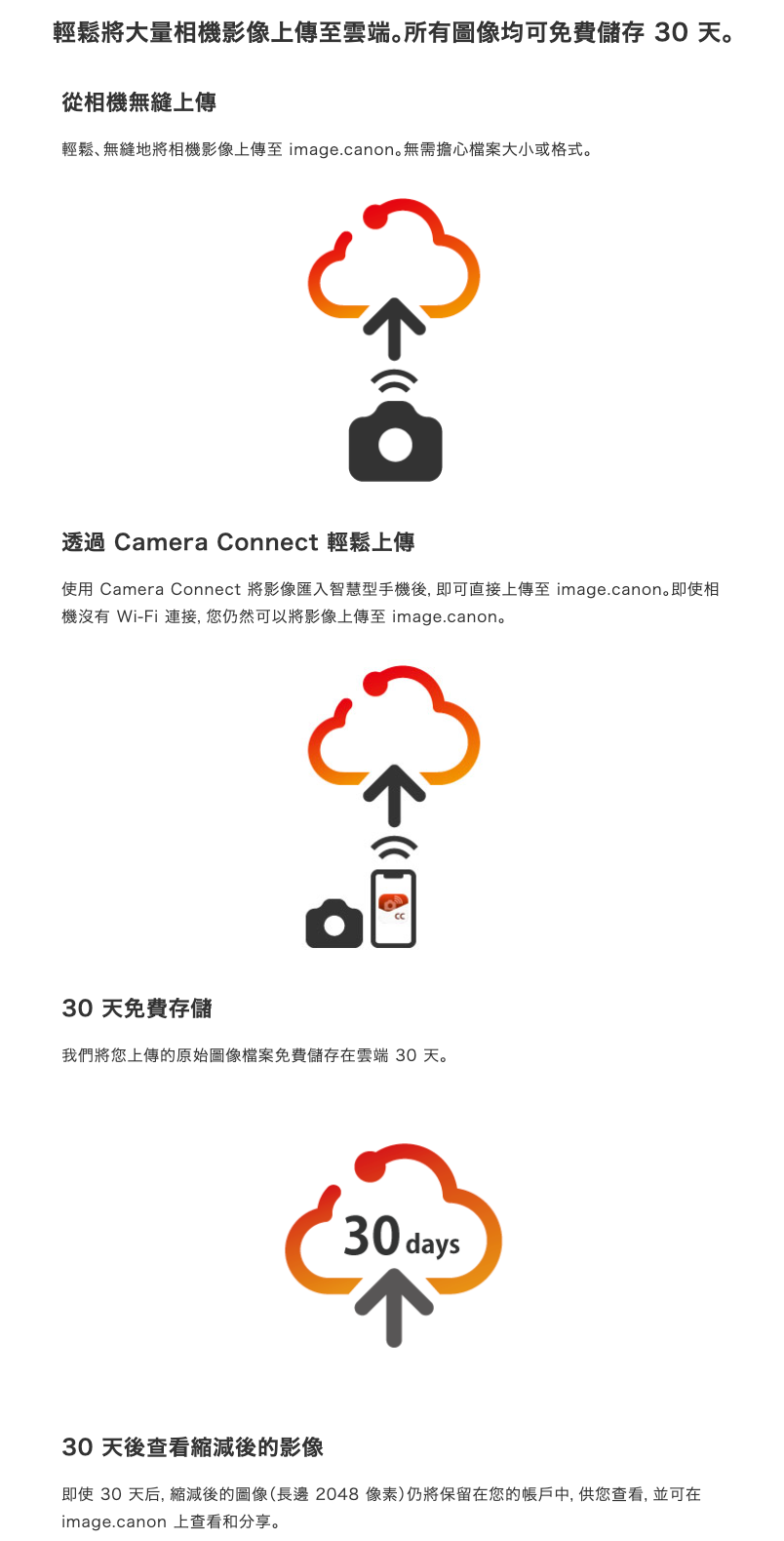 相機自動上傳原始畫質的影像和影片檔案
