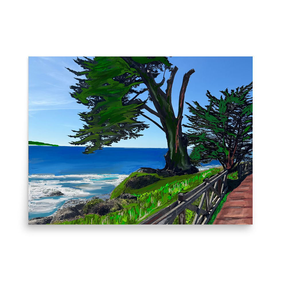 Thumbnail: Lone Tree on Coastal Cliffs coastal wall art, photo-based digital painting of a lone tree on ocean cliffs along the Californi