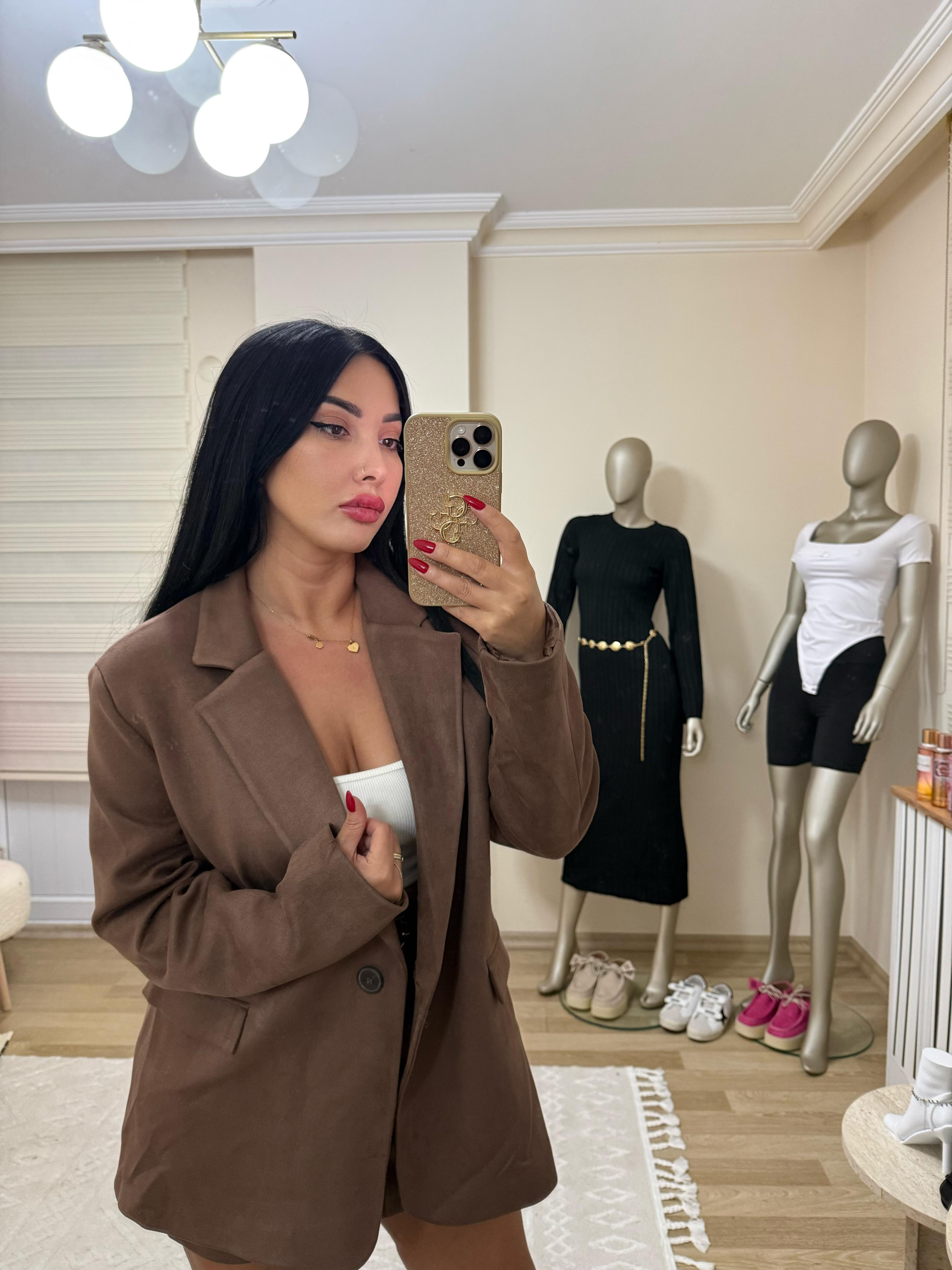 Süet etek ceket takım