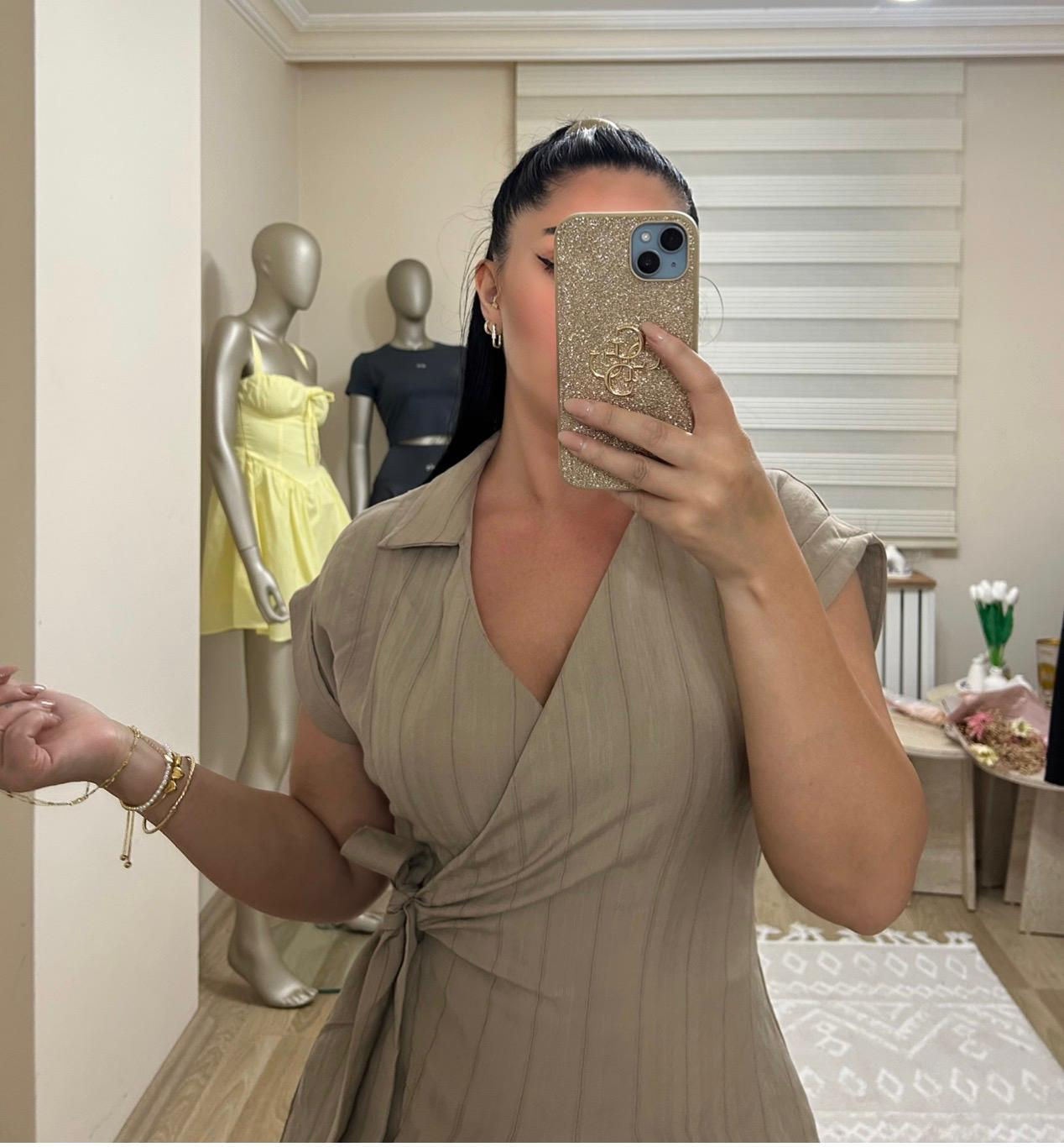 Bağlamalı tulum elbise