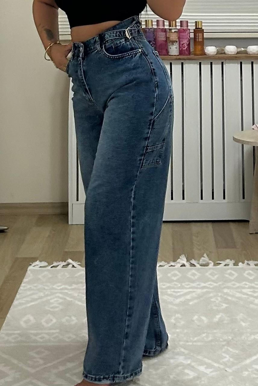 Küçük resim: Beli Kemer detaylı apoletli mom Jean