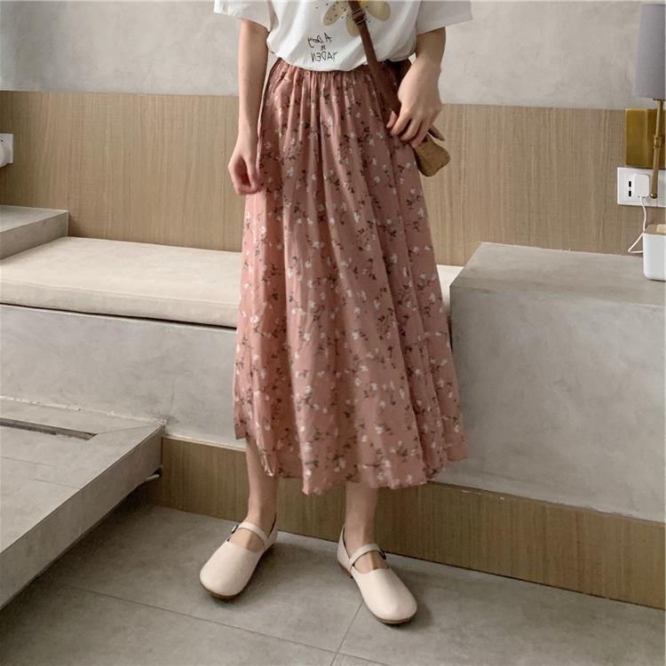 High Waist Floral Chiffon Midi Skirt for Women