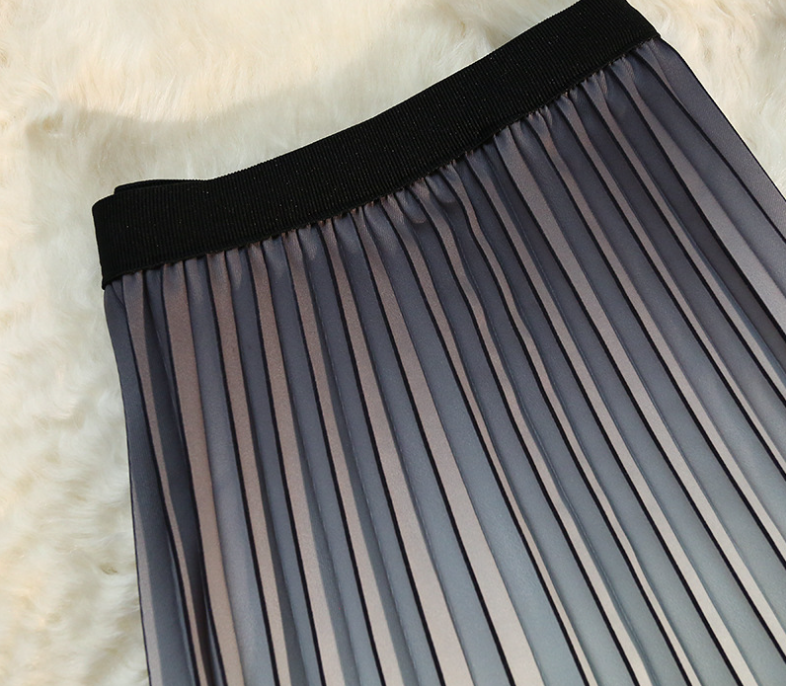 Thumbnail: Gradient Velvet Pleated Midi Skirt for Women 8322